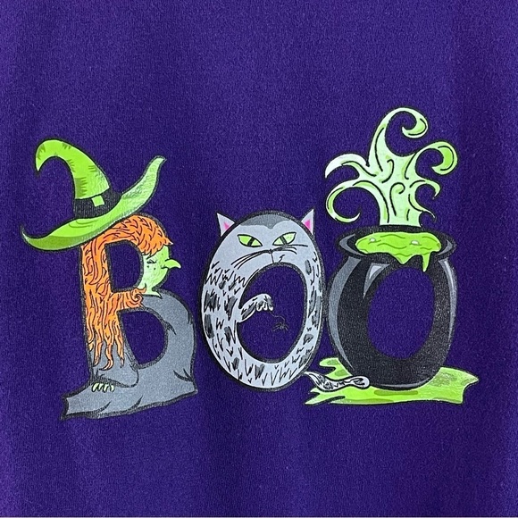 Holiday Editions 2X Halloween Boo Witch Cauldron Cat Print Tunic Top Deep Purple - Picture 3 of 6